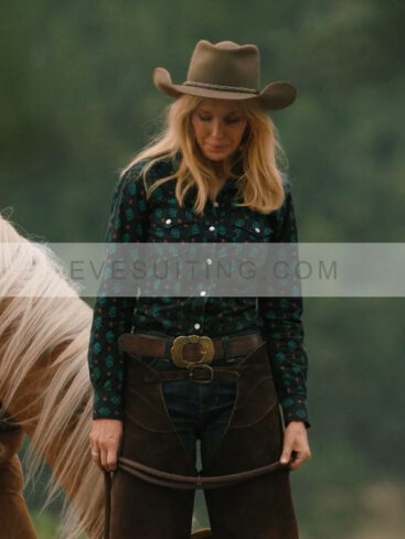Kelly Reilly Yellowstone Beth Dutton S05 Green Printed And Black Shirt