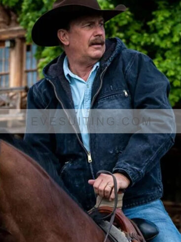 Kevin Costner Yellowstone John Dutton Hooded Denim Blue Jacket