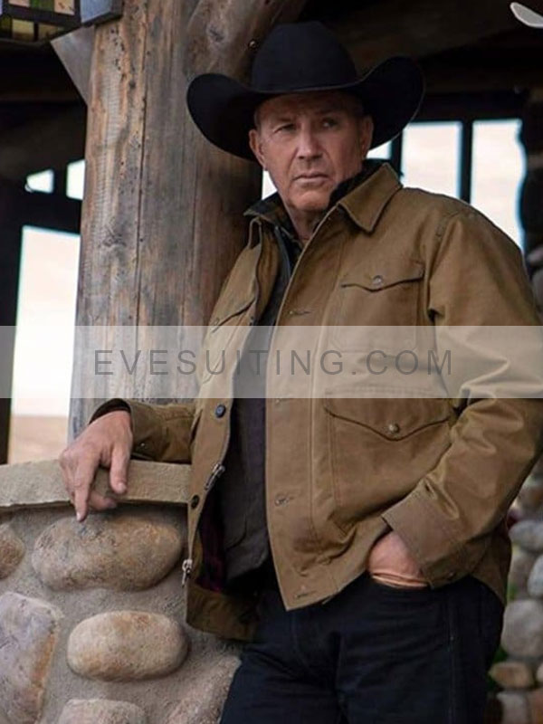 Kevin Costner Yellowstone Season 2 John Dutton Brown Cotton Jacket