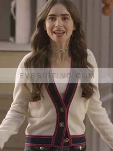 Lily Collins White Wool Cardigan