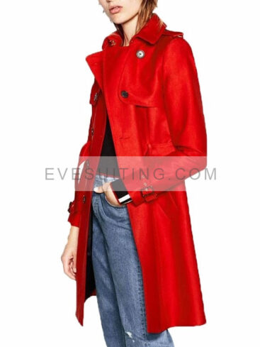 Polly Cooper Tiera Skovbye Double Breasted Red Wool Coat