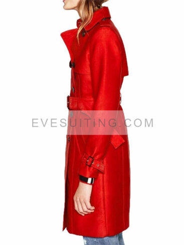 Riverdale Tiera Skovbye Double Breasted Red Wool Trench Coat