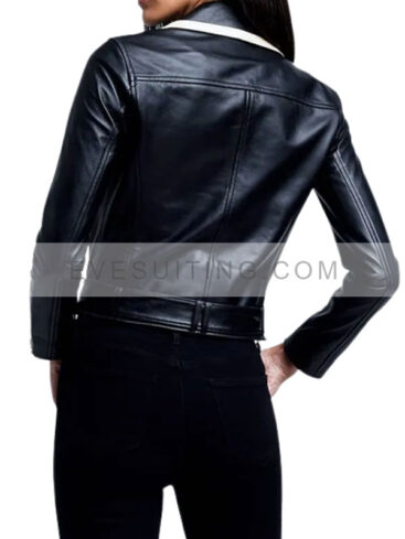 Vanessa Morgan Contrasting Trim Black Leather Jacket