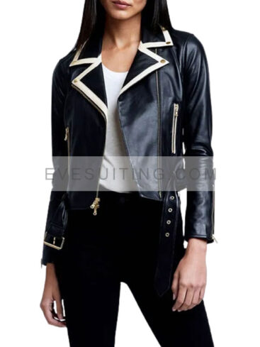 Vanessa Morgan Riverdale Season 6 Contrasting Trim Black Motorcycle Leather Jacket