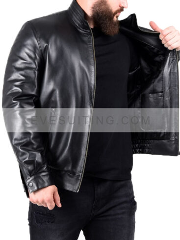 Black Leather Biker Jacket For Men's