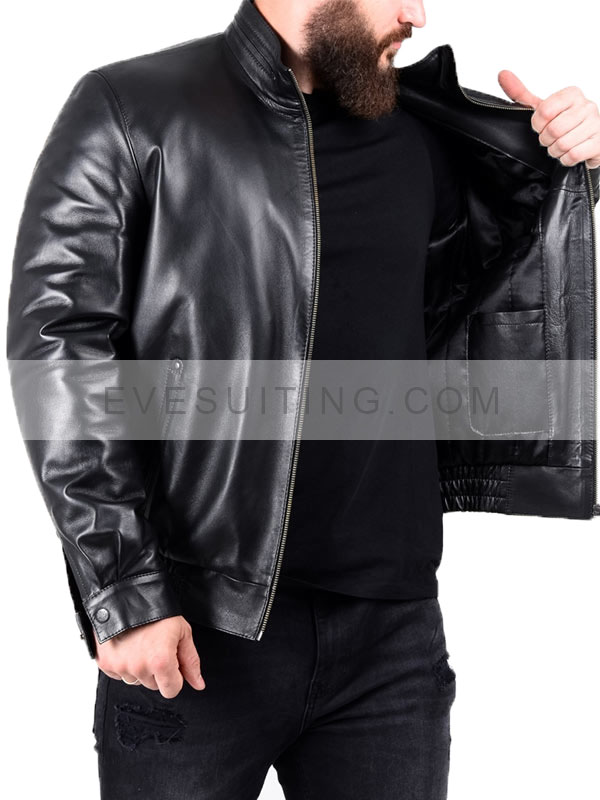 Black Leather Biker Jacket For Men's