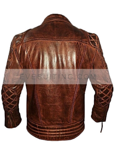 Diamond Quilted Vintage Leather Biker Brown Jacket For Men's