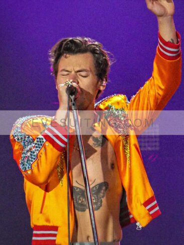 Harry Style Love On Tour 2023 Bomber Orange Varsity Jacket
