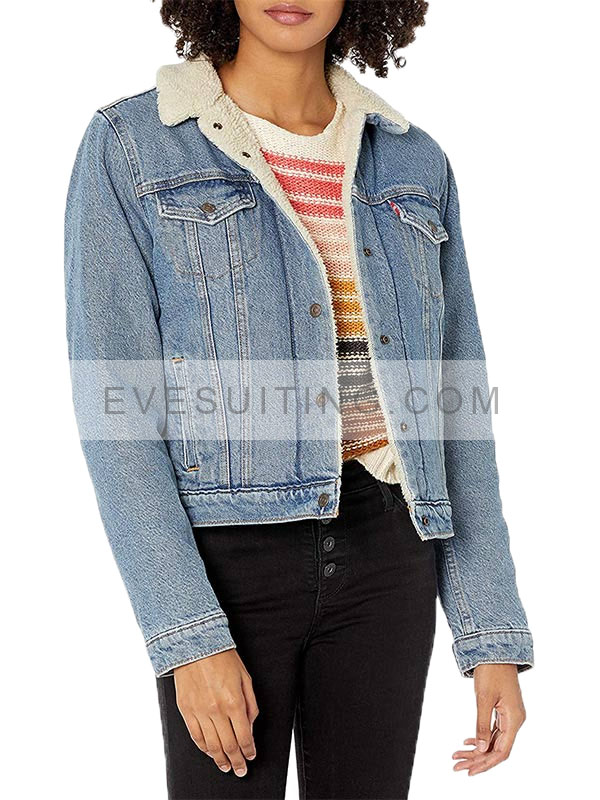 Jodi Kreyman Tall Girl 2 Ava Michelle Blue Denim Jacket With Shearling Collar