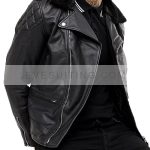 Fur Collar Black Leather Biker Jacket