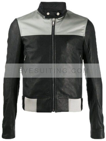 Mens Silver And Black Stylish Leather Biker Jacket