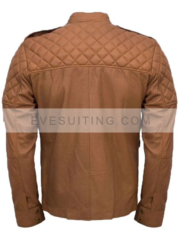 Quilted Style Sheepskin Tan Brown Leather Jacket
