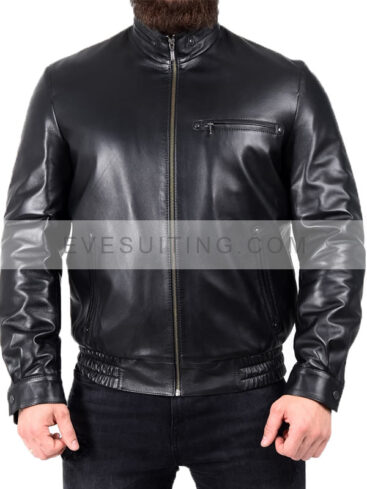 Real Black Leather Biker Jacket For Men's