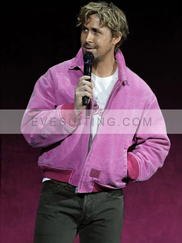 Ryan Gosling Cinemacon 2023 Bomber Pink Suede Leather Jacket