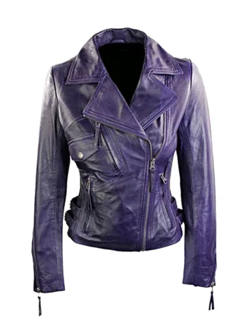 Short Fitted Purple Leather Biker Jacket