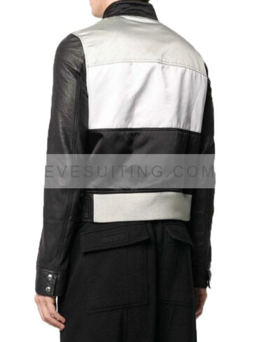 Slim Fit Black & Grey Biker Leather Jacket