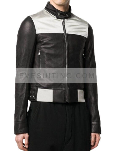 Slim Fit Black & Grey Biker Leather Jacket For Men's