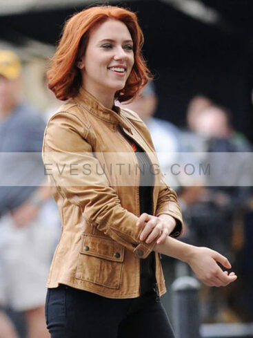 The Avengers Scarlett Johansson Leather Tan Brown Jacket
