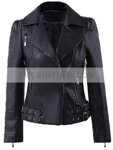 Zip Up Moto Biker Leather Black Jacket