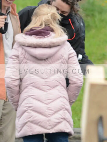 Jessica Chastain Film The Good Nurse 2022 Pink Puffer Hooded Jacket 