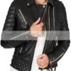 Quilted Leather Biker Jacket Black For Women's