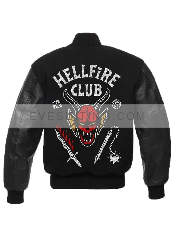 Stranger Things Hellfire Club Black Varsity Wool and Leather Jacket