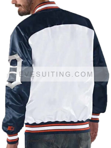 Detroit Tigers Navy Blue And White Varsity Satin Jacket
