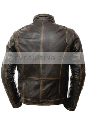 Distressed Brown Leather Jacket For Men's