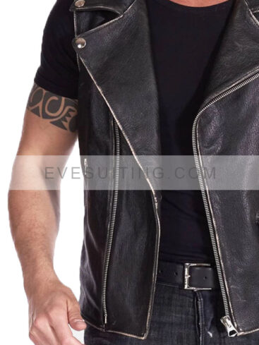 Distressed Leather Vest For Men's