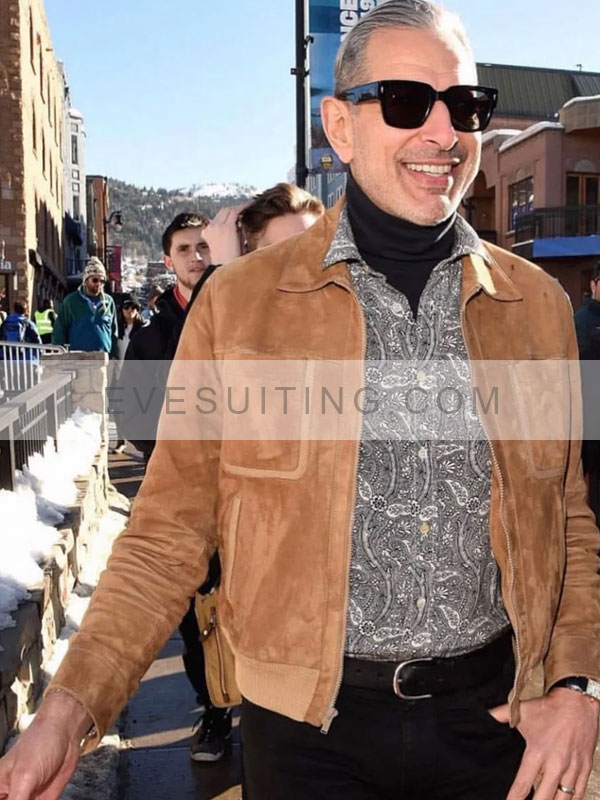 Jeff Goldblum Brown Suede Leather Jacket