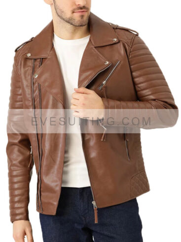 Men's Biker Brown Leather Jacket