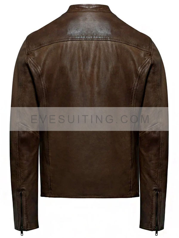 Men's Brown Leather Zipper Jacket