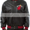 Miami Heat Black Leather Bomber Jacket