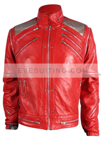 Michael Jackson Red Leather Zipper Jacket