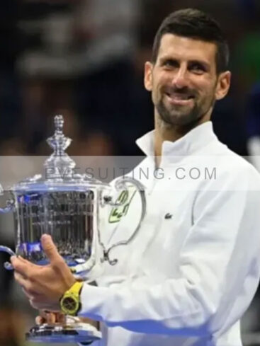 Novak Djokovic 24 Track White Polyester Jacket For Men's