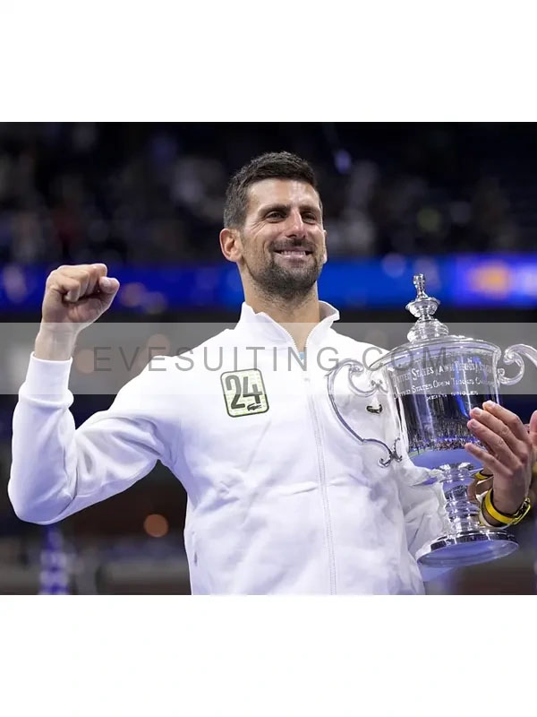 Novak Djokovic 24 Track White Polyester Jacket For Men's