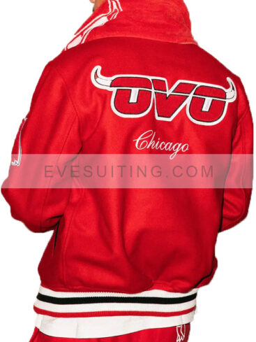 OVO NBA Chicago Bulls Red Wool Varsity Jacket
