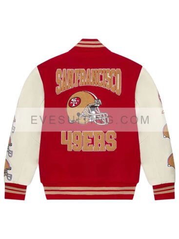 Red And White OVO San Francisco 49ers Starter Varsity Wool Jacket