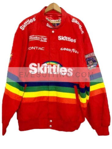 Red Skittles Cotton Bomber Racing Jacket