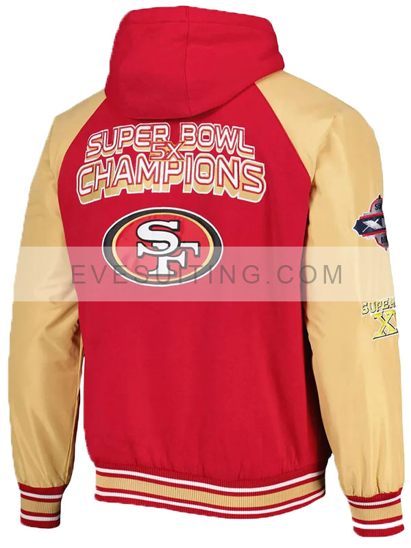 San Francisco 49ers Super Bowl Champions Hooded  Red And Golden Varsity jacket