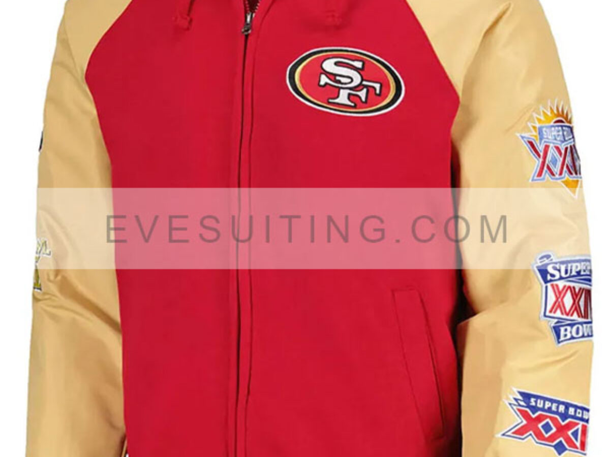 SF 49ers Super Bowl jacket  Champions Hooded Varsity Jacket