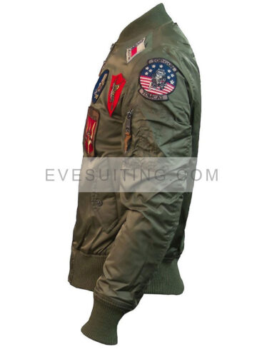Unisex Top Gun MA-1 Bomber Olive Green Jacket With Patches