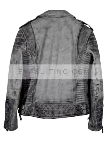 Biker Weathered Smoke Gray Quilted Leather Jacket