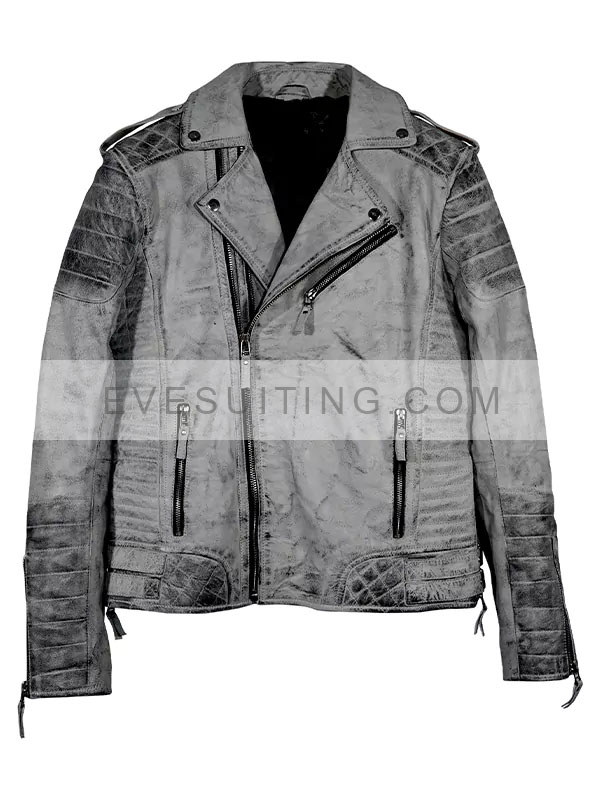 Smoke Gray Quilted Biker Leather Jacket