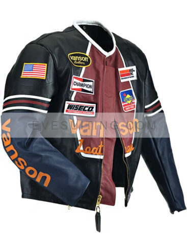 Motorcycle Racing Vanson Star Black, Red And Blue Jacket - Recreation
