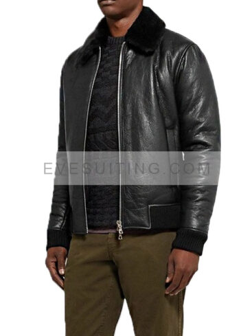 NN07 Rowan Shearling Black Leather Trimmed Jacket