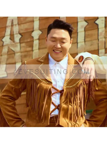 Park Jae-sang Song That That PSY Fringe Brown Leather Jacket