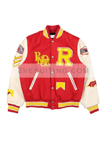 Rhude Bull Market Red and White Bomber Jacket