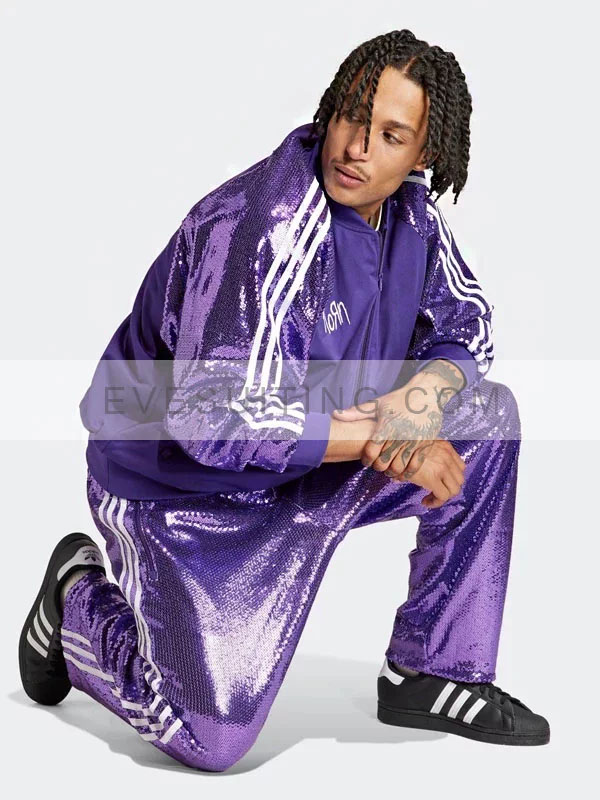 Unisex KoRn x Adidas Purple Polyester and Sequin Track Jacket