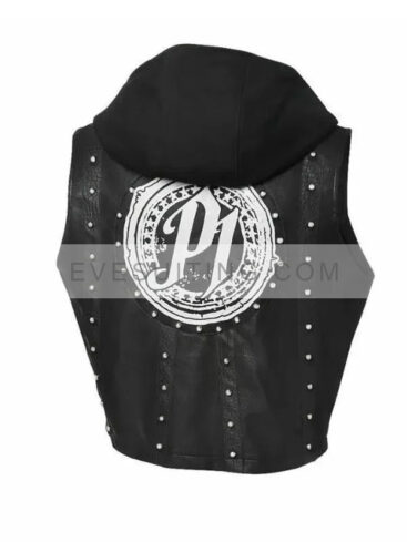 AJ Styles WWE 2022 Black Leather Hooded Vest